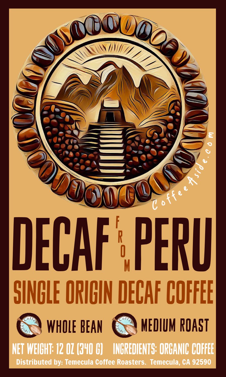 FAIRTRADE® Organic DECAF Peru Single Origin; 12oz [FREE SHIPPING]